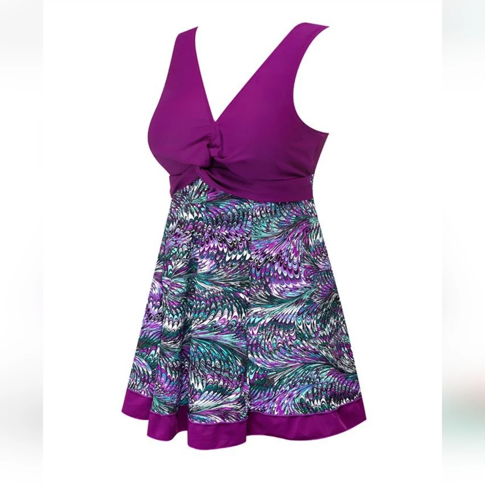 Size Medium new Purple swimdress swimsuit swim dress one piece - Picture 3 of 4